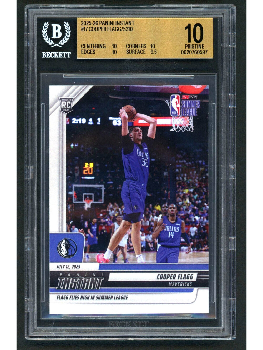 2025-26 Panini Instant #17 Cooper Flagg Rookie Card (RC) BGS 10 Pristine